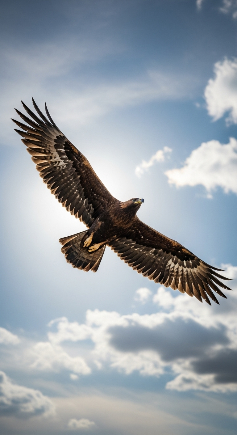 Majestic Eagle Soaring Against Bright Cl