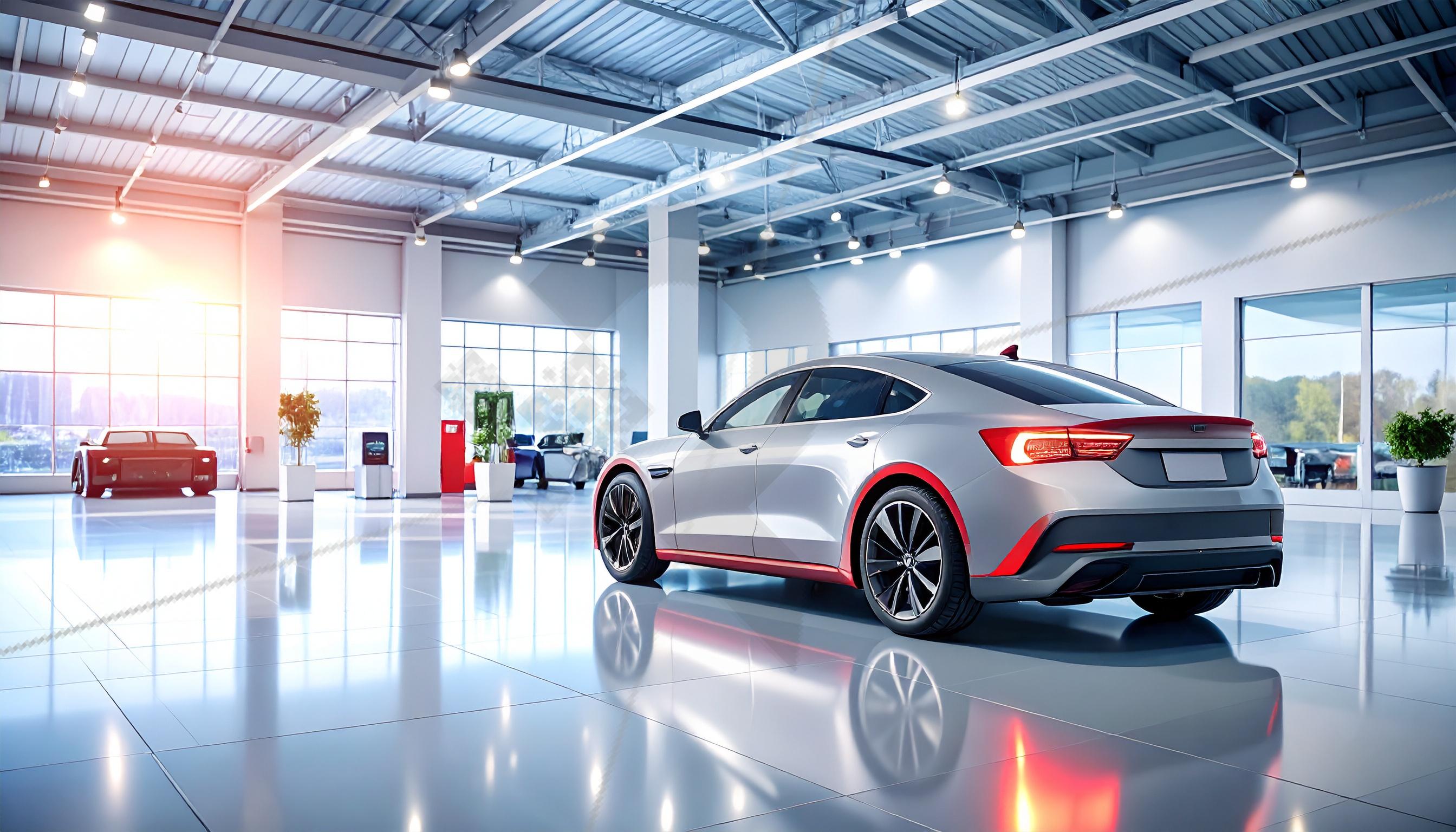 Sleek Electric Car Displayed in Modern A