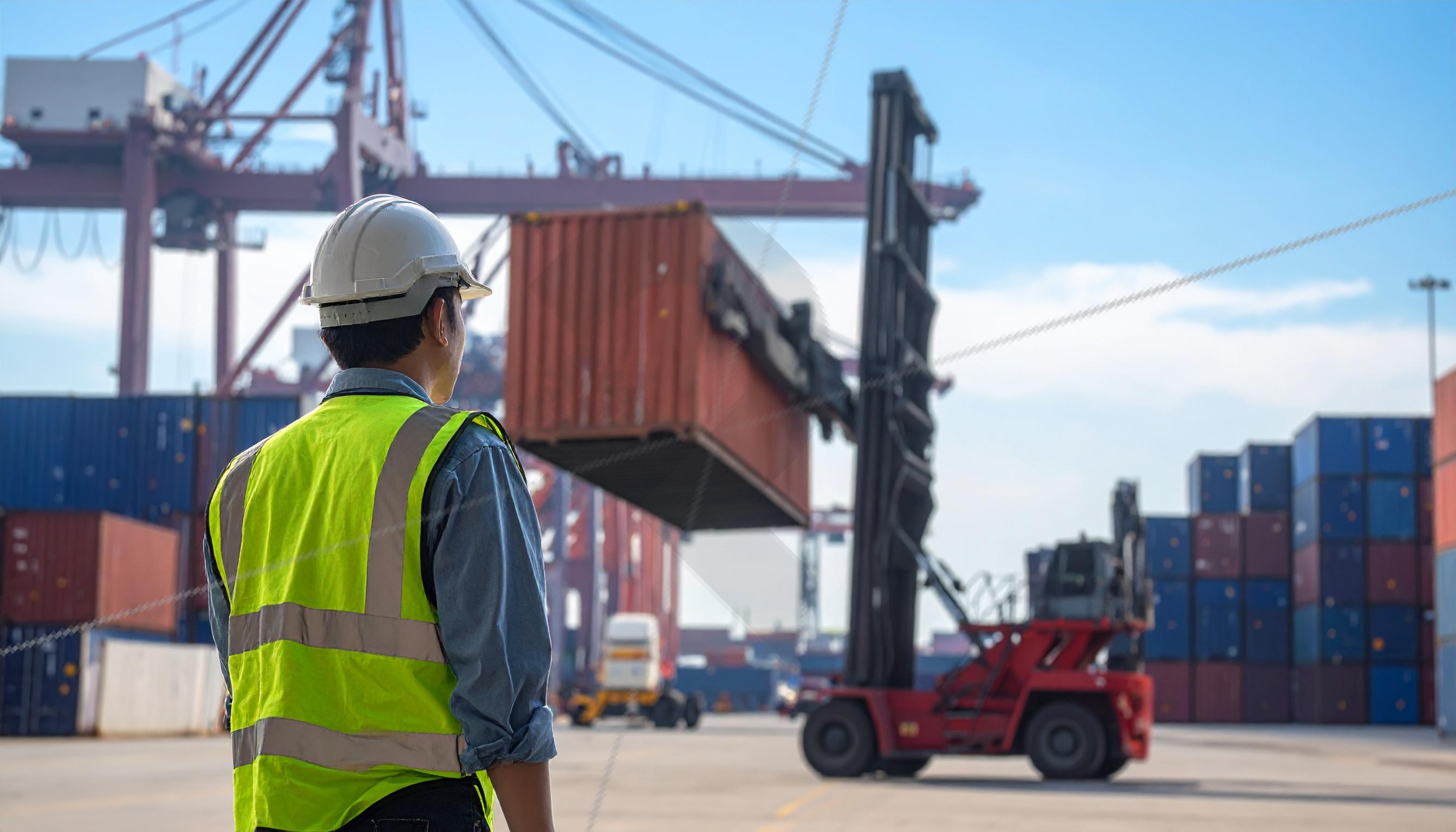 Port Worker Overseeing Container Logisti